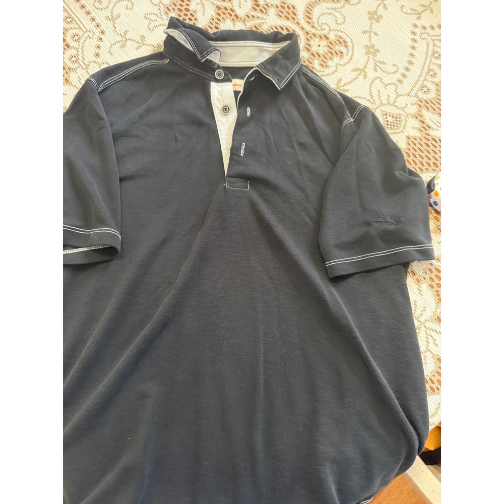 Tommy Bahama Mens Black Modal Blend Contrast Stitch Short Sleeve Polo Shirt S